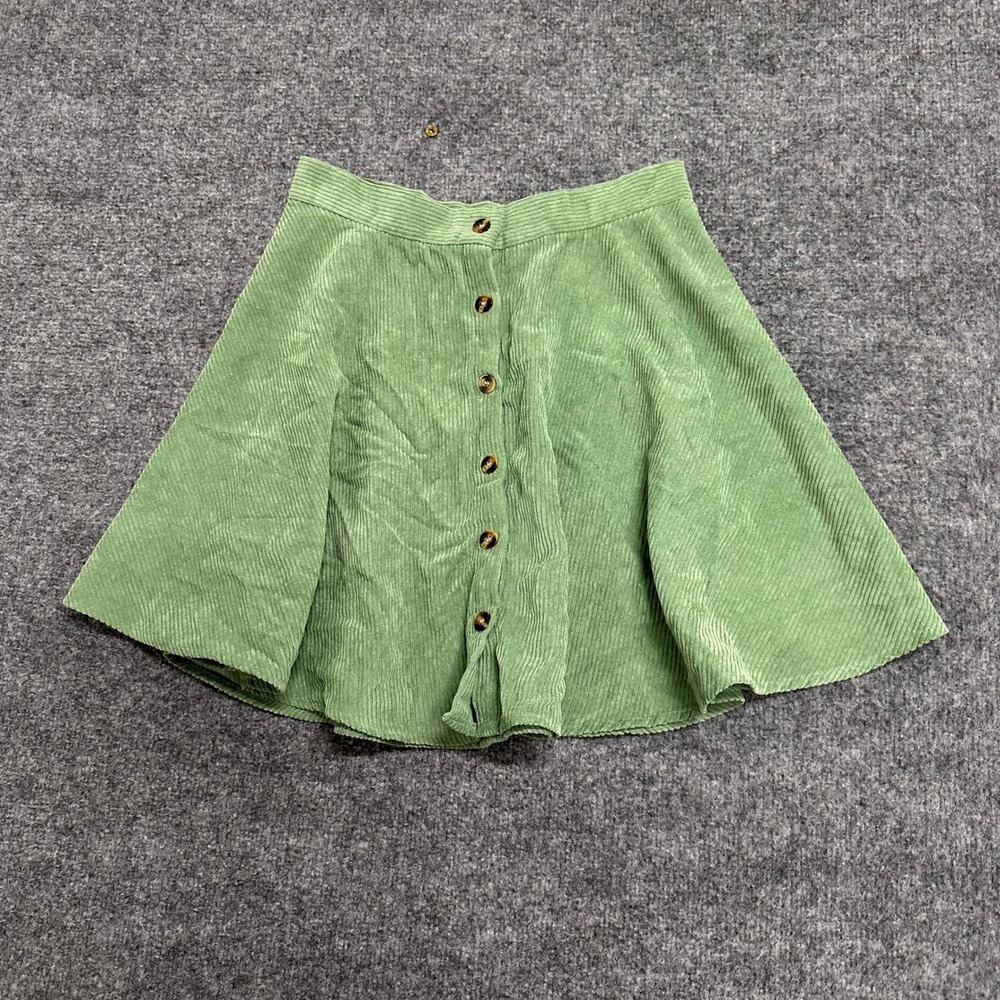 Shein Skirt Womens Size M Green Corduroy Button Front Skater Mini Casual 49142